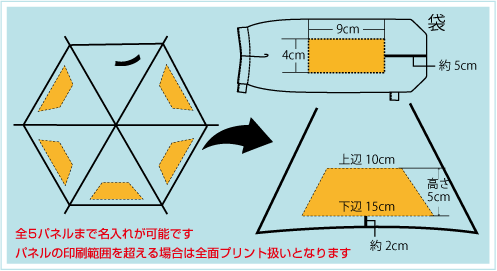 耐風折り畳み傘55cm骨6本骨名入れ印刷面積